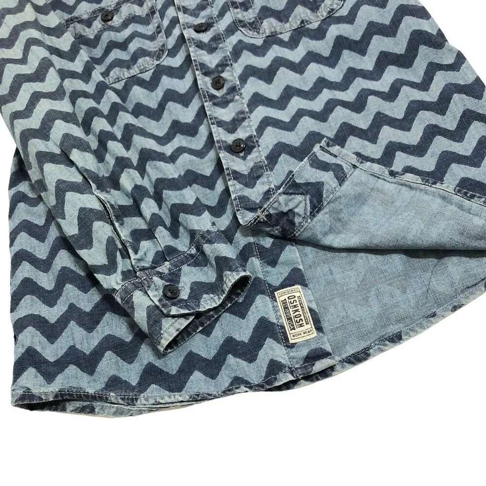 Oshkosh B'Gosh Blue Chevron Chambray Denim Long Sleeve Shirt Kids Boys 7